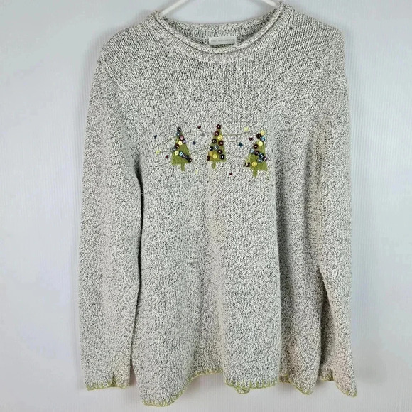 CJ Banks Cream and Black Knit Christmas Pullover Long Sleeve Sweater Size 1X - Picture 1 of 12